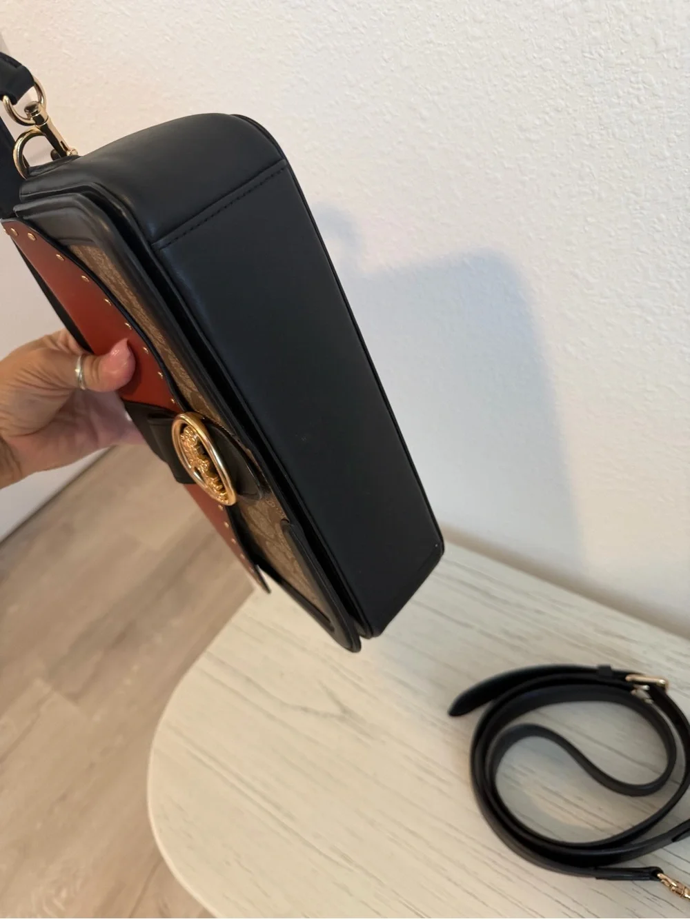 Coach Two-Tone Signature Saddle Bag in Brown and Black - Picture 8 of 15